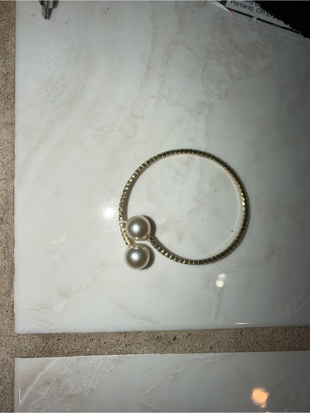 Gold Pearl Accent Bangle Bracelet